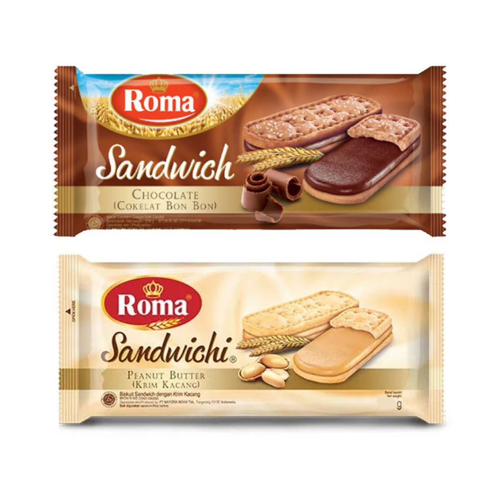 Jual ROMA SANDWICHI KRIM COKELAT/PEANUT 157 G BISKUIT ROMA ROTI KACANG ...
