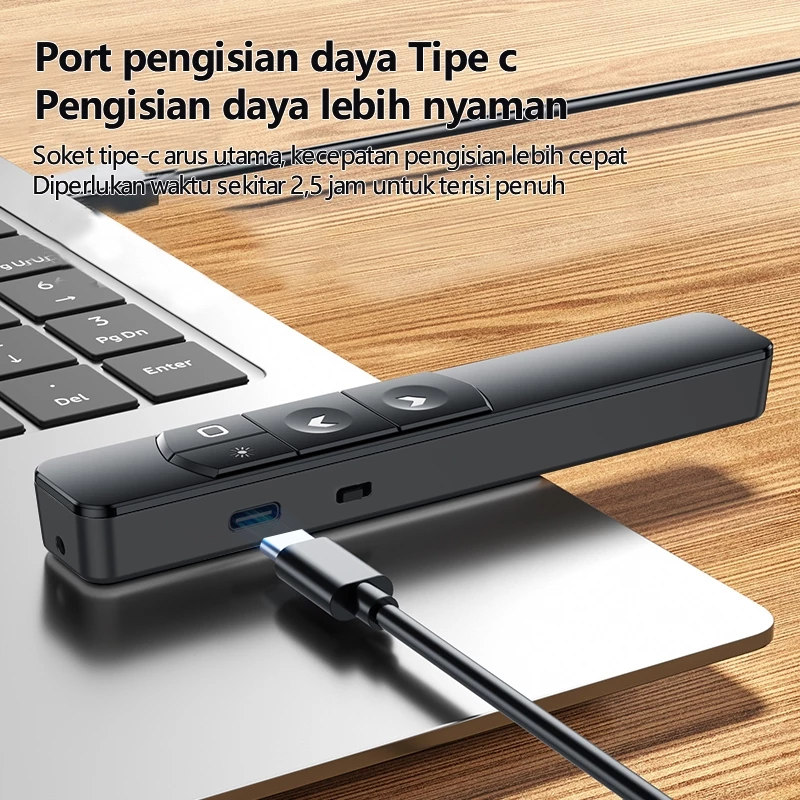 Port pengisian Type-C dan tombol navigasi pada NETPAC laser pointer