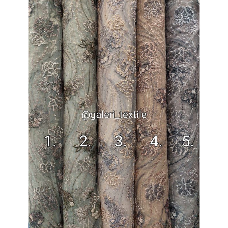 Jual Kain Tile Bordir bunga With Stone Premium special color [ Harga ...