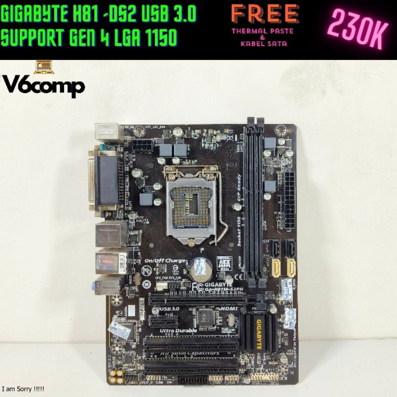 Jual Motherboard gigabyte h81 ds2 lga 1150 gen 4 usb 3.0 Shopee