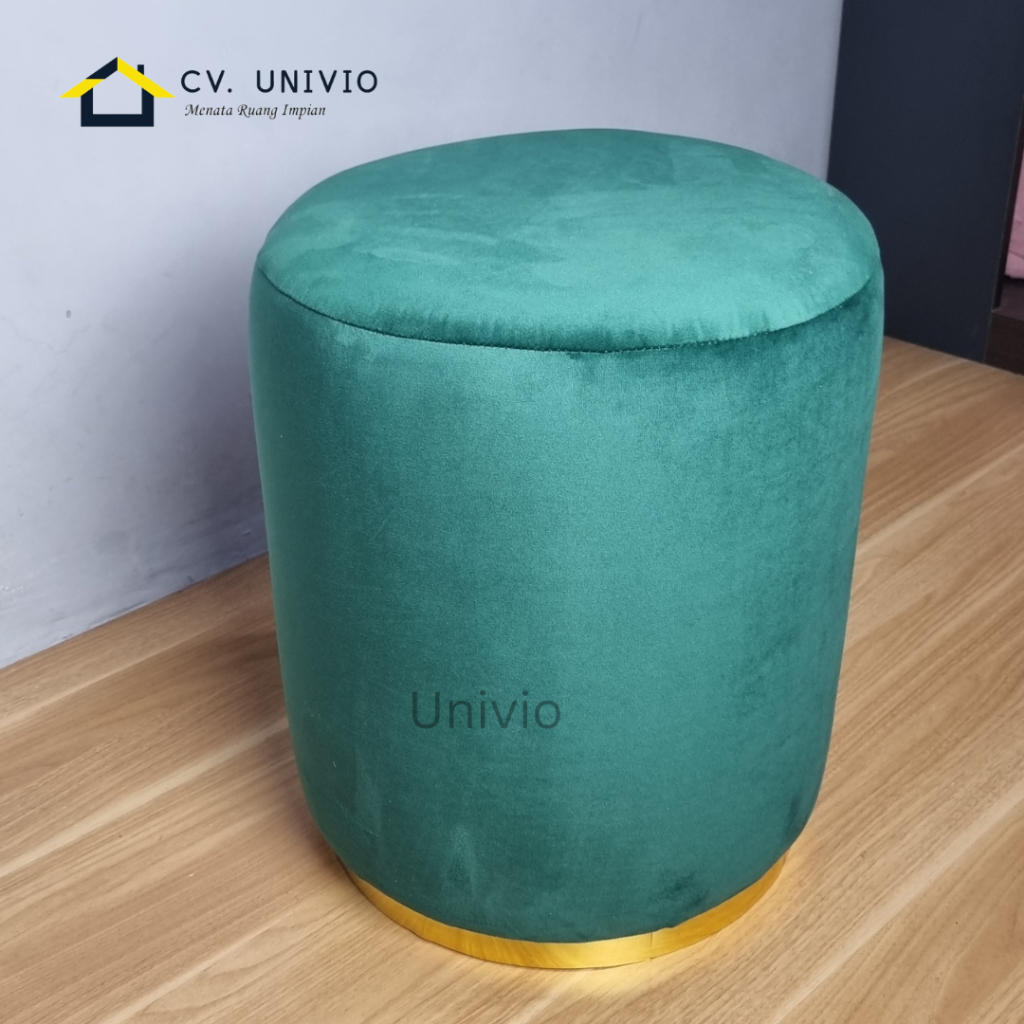 Jual Univio Velvet Luxury Round Gold Ottoman Stool Kursi Pouf Bulat ...