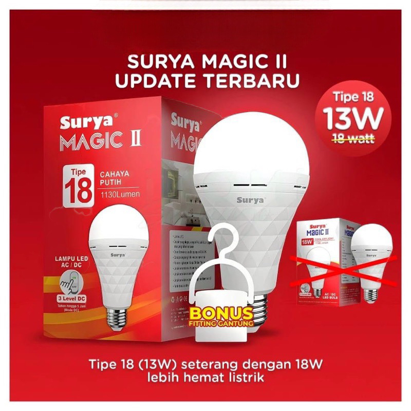 Jual Lampu Emergency LED BULB SURYA / Genio Magic 9 12 18 Watt | Shopee ...