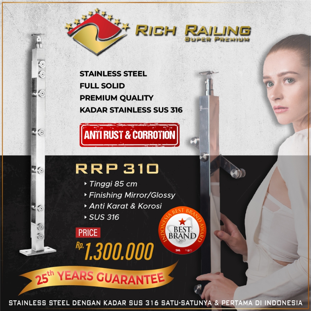 Jual [Rich Railing] Railing tangga stainless 316 tiang pipa RRP 310 ...