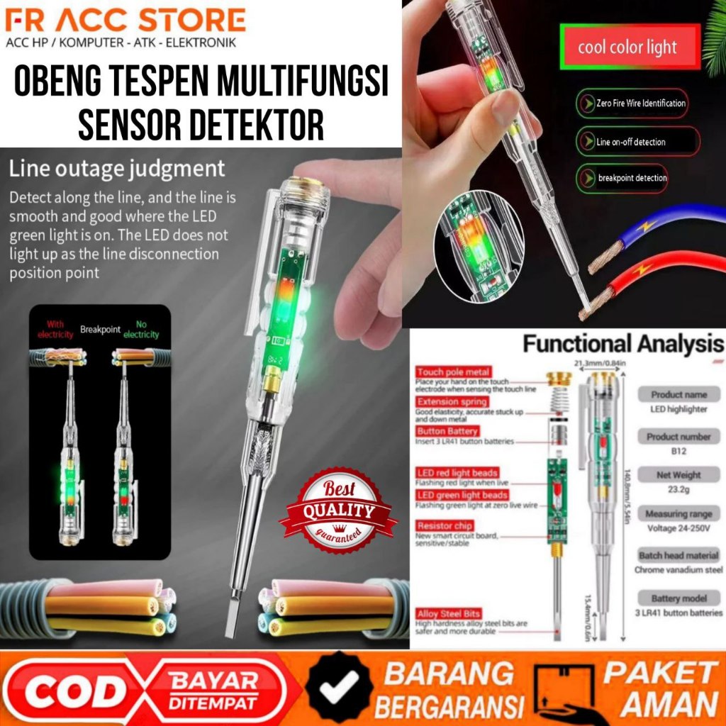 Jual Obeng Tespen Multifungsi Obeng Taspen Tester Sensor Detektor 2 LED ...