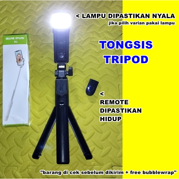 Jual Tongsis Tripod R1s Led Hitam 70cm Tomsis Remote Bluetooth