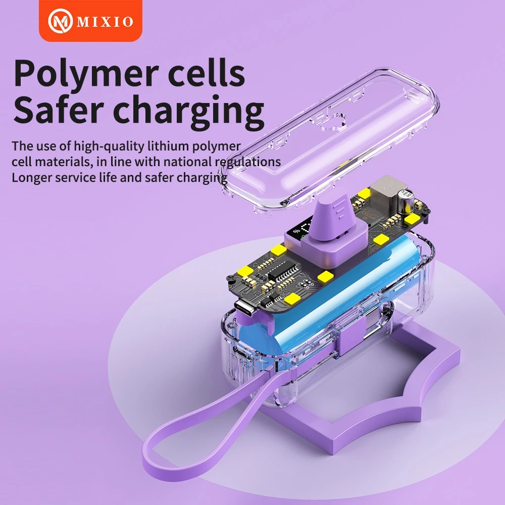 MIXIO MP-04 Powerbank 5000mAh Portable Mini Transparan Lightning ios Type C PD Fast Charging With LED