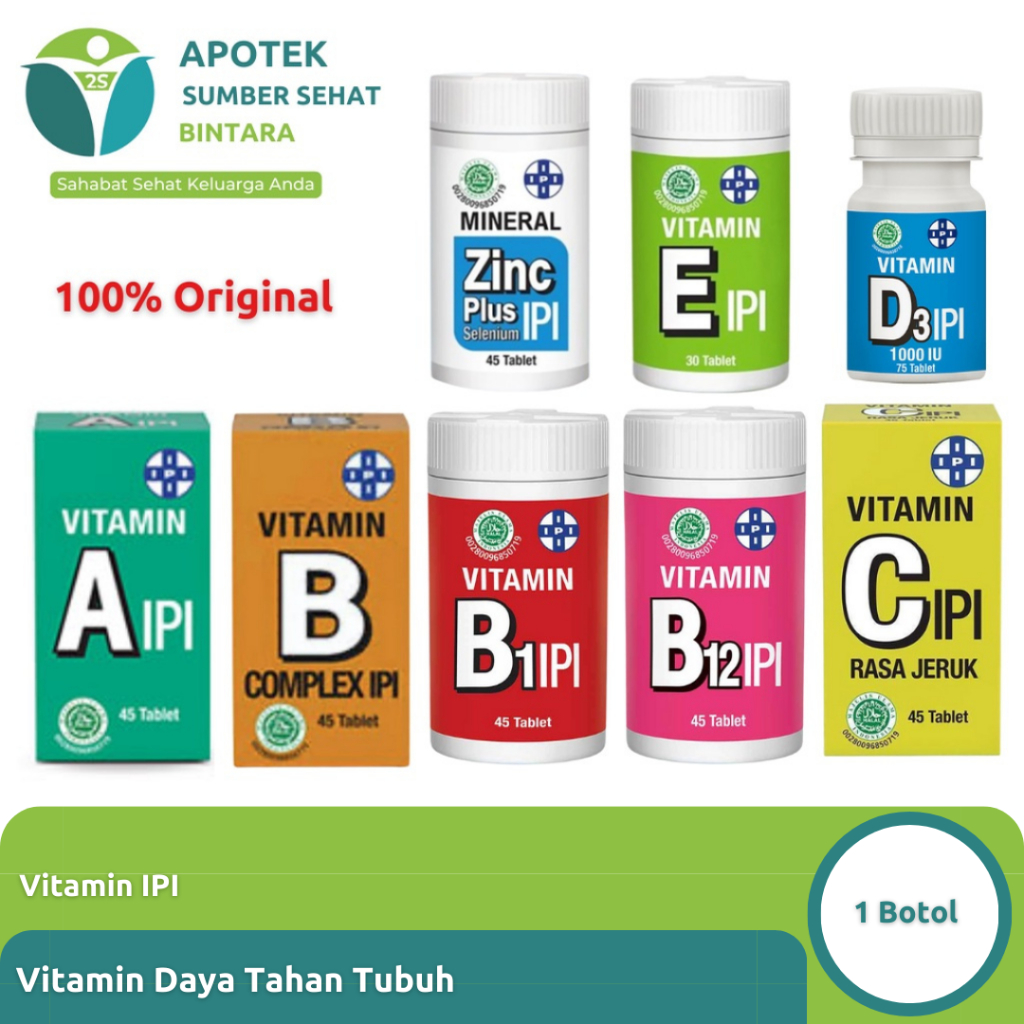 Jual IPI Vitamin A B1 B12 B Komplek C D E Zinc 1 Botol | Shopee Indonesia