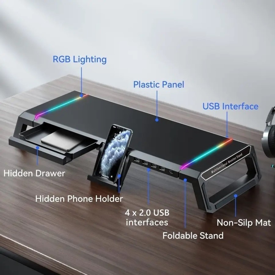 Jual Meja Dudukan Monitor Gaming Desktop PC RGB Stand Laptop Rak Laci 4 ...