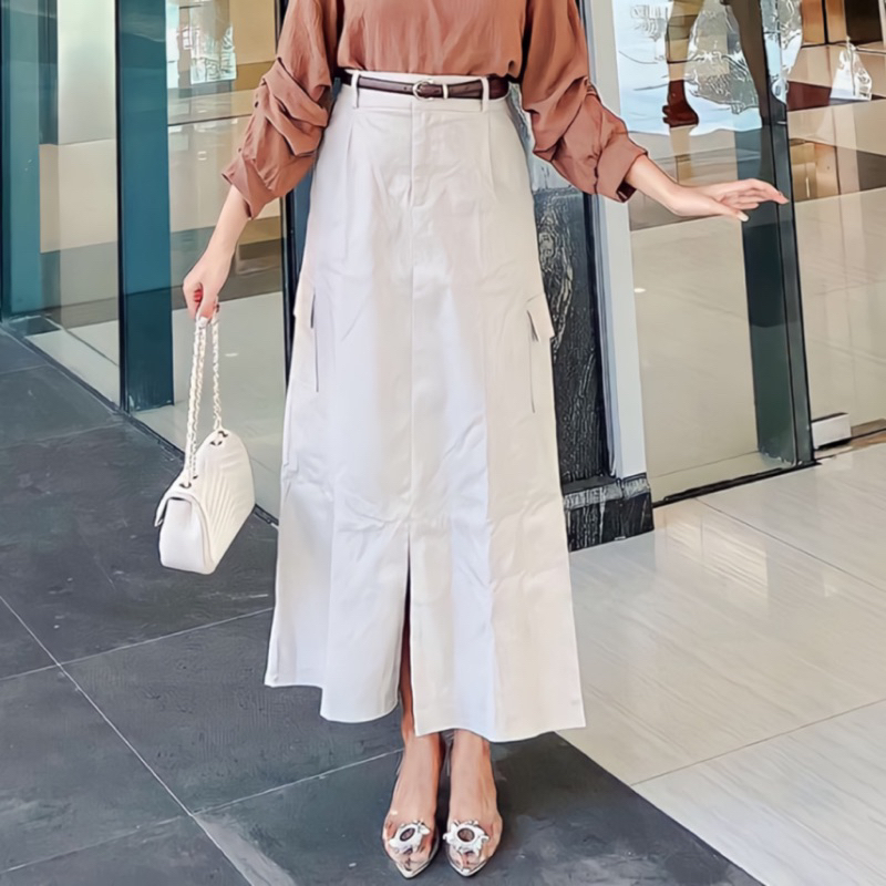 Jual Rok Cargo Skirt Belah Tengah Twill Premium Korean style Rok Wanita ...