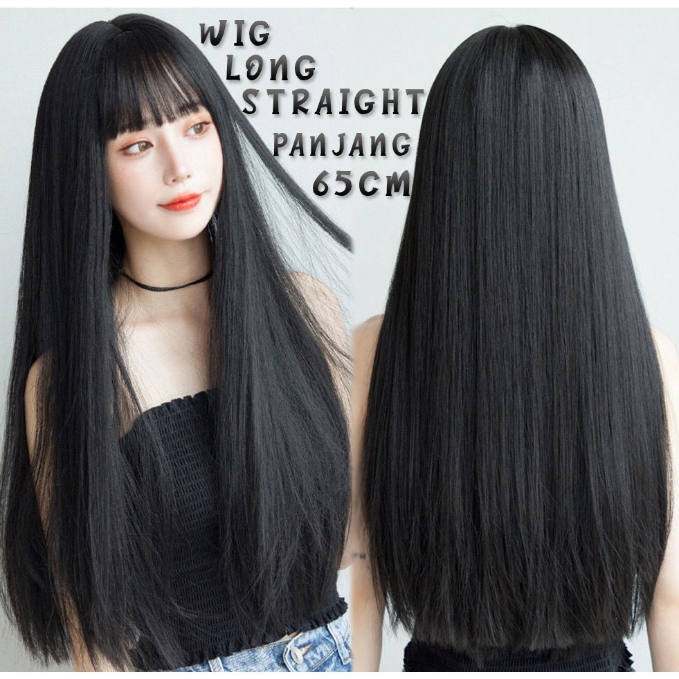 Jual Wig Rambut Palsu Panjang Lurus Berponi Wig Women Long Straight