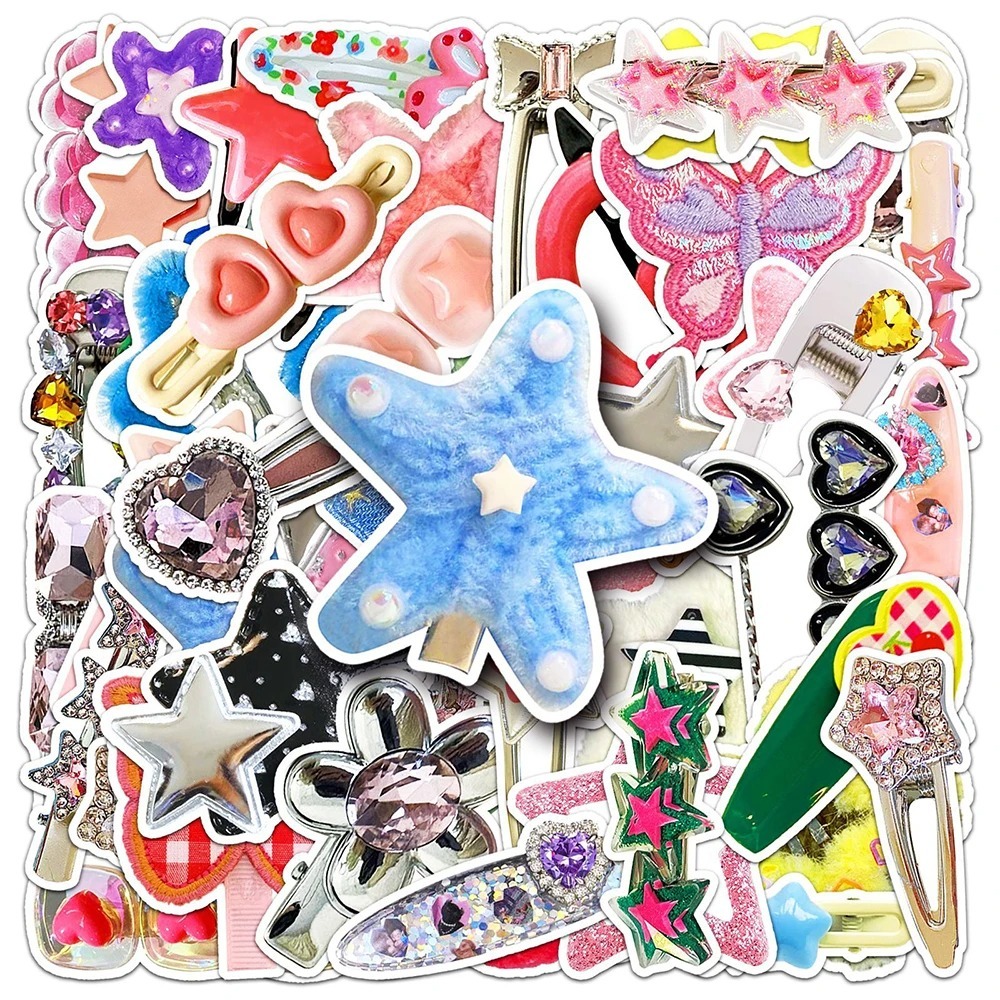 Jual 50 PCD DECO STICKER PACK - Cute Y2K Star Hair Clips Stickers ...