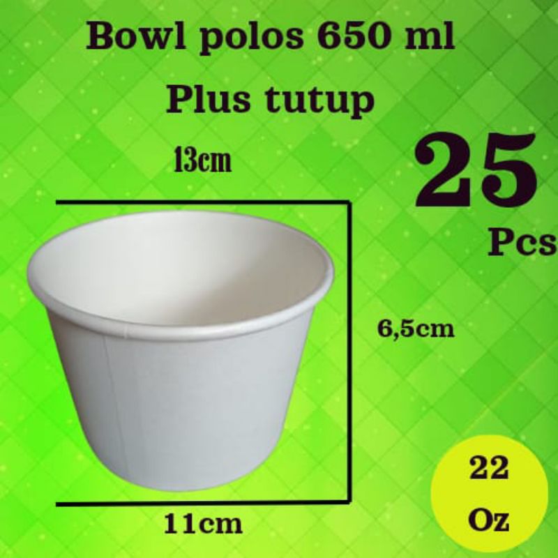 Jual Paper Cup Bowl Polos Putih Plus Tutup isi 25 pcs Mangkok Kertas ...