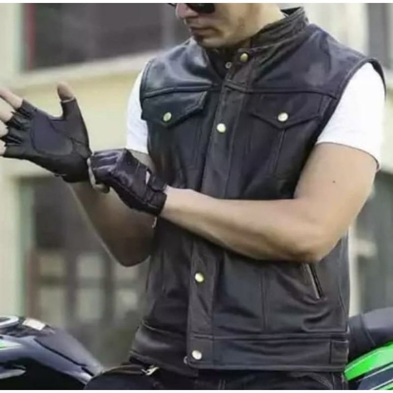 Jual Rompi pria keren kulit sintetis/ Rompi pria bermotor simple keren ...