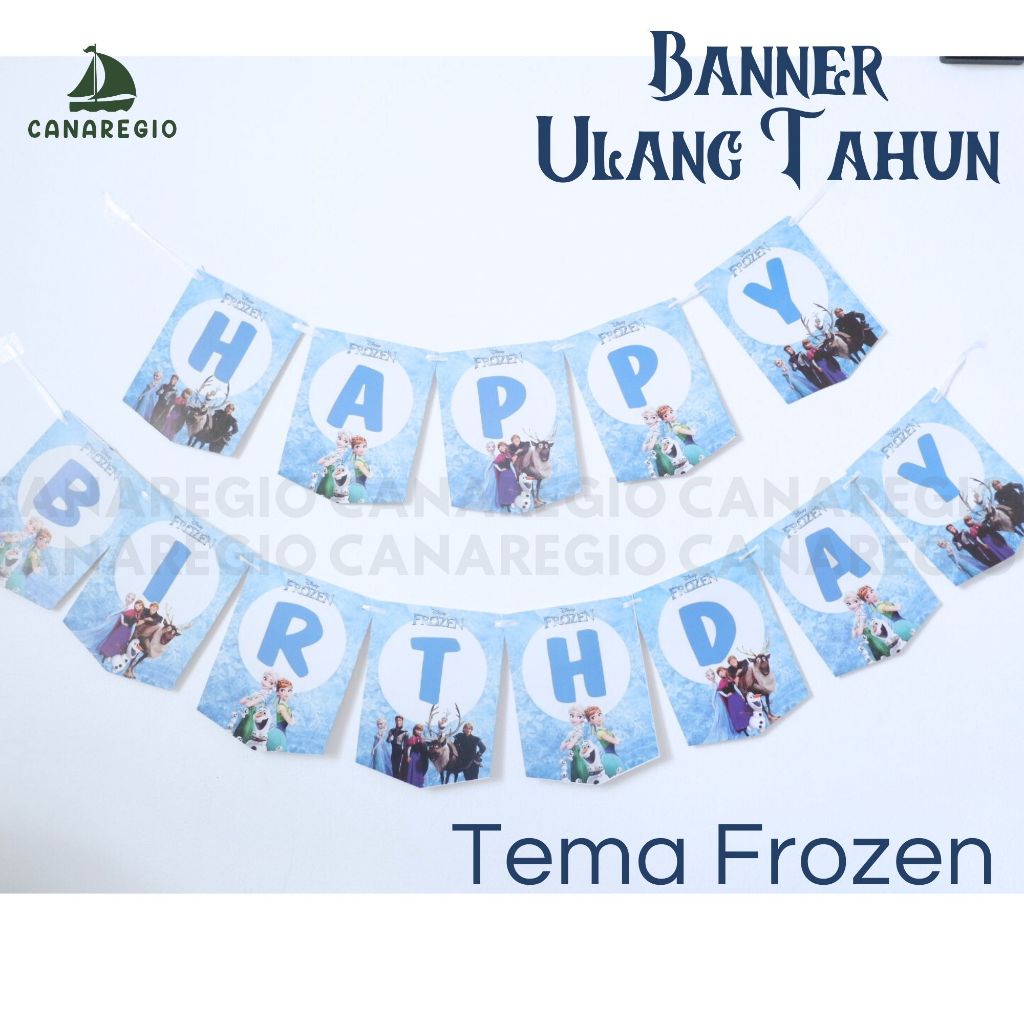 Jual Spanduk Banner Flag Ulang Tahun Backdrop Happy Birthday Frozen