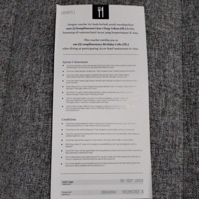 Jual Voucher Accor Plus Voucher komplimentari kue ultah Accor birthday