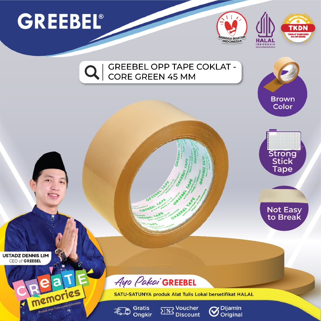 Jual GREEBEL OPP TAPE COKLAT /non toxic/ Lakban/Isolasi/Packing Tape ...