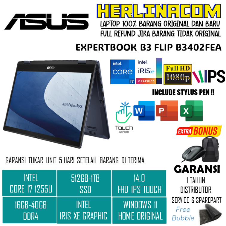 Jual Laptop 2in1 Asus Expertbook B3 Flip B3402FEA Intel Core I7 1255U ...