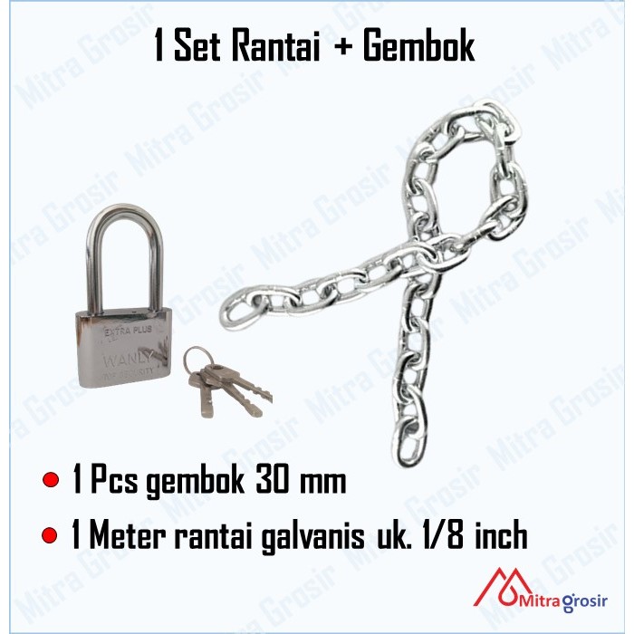 Jual Paket Gembok Rantai 1M + Gembok Kunci Rumah Pagar Sepeda Motor ...