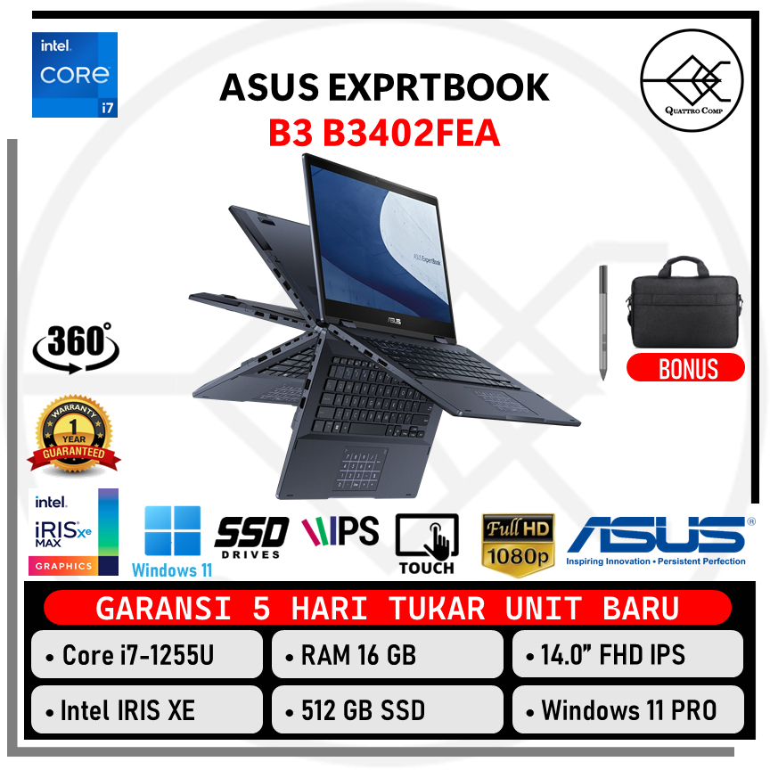 Jual ASUS Expertbook B3 Flip B3402FEA Touch Core I7-1255U 16GB 512 SSD ...