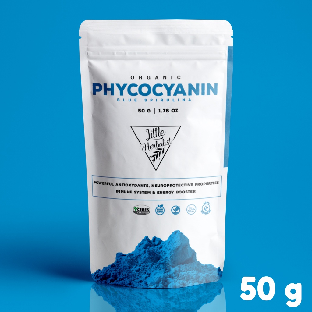 Jual Blue Spirulina powder Phycocyanin powder 50 grams Bubuk Spirulina Biru Suplemen
