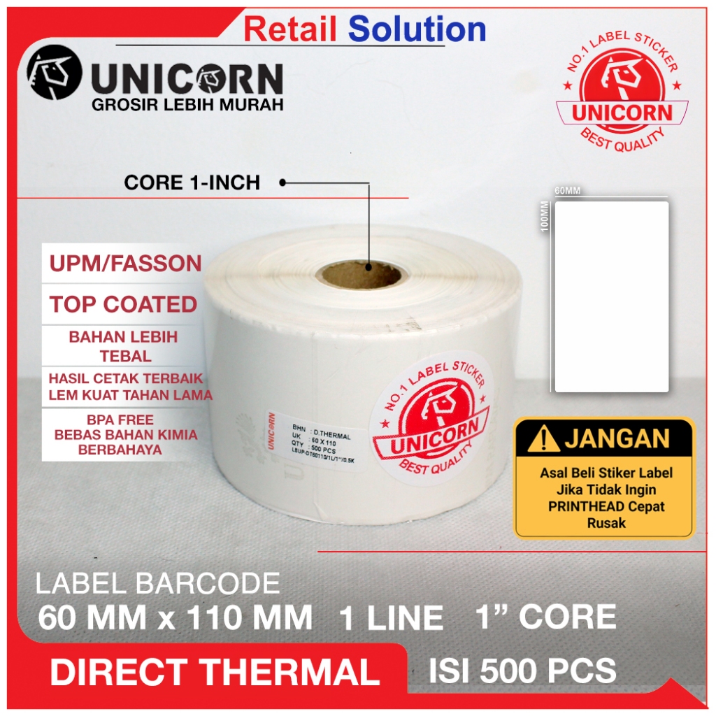 Jual Stiker Barcode Label Thermal - 60x110 mm 60x110mm 60 x 110 mm 6x11 ...