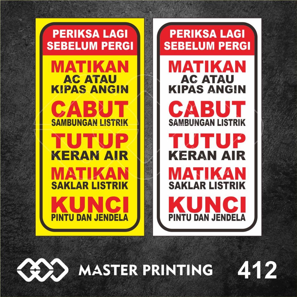 Jual 412 - Stiker Periksa Lagi Peralatan Rumah Sebelum Pergi, Sticker ...