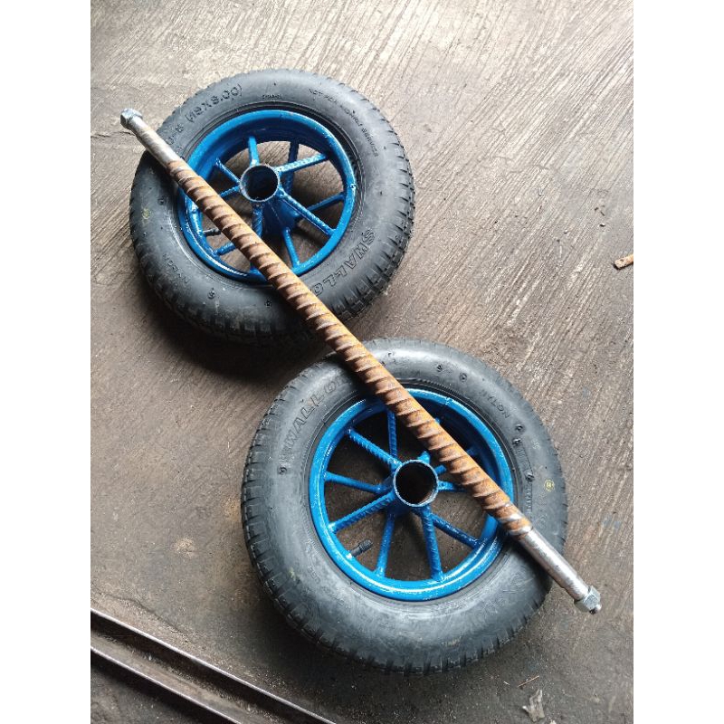 Jual roda gerobak kecil ukuran ring 8 set lengkap besi as panjang ...
