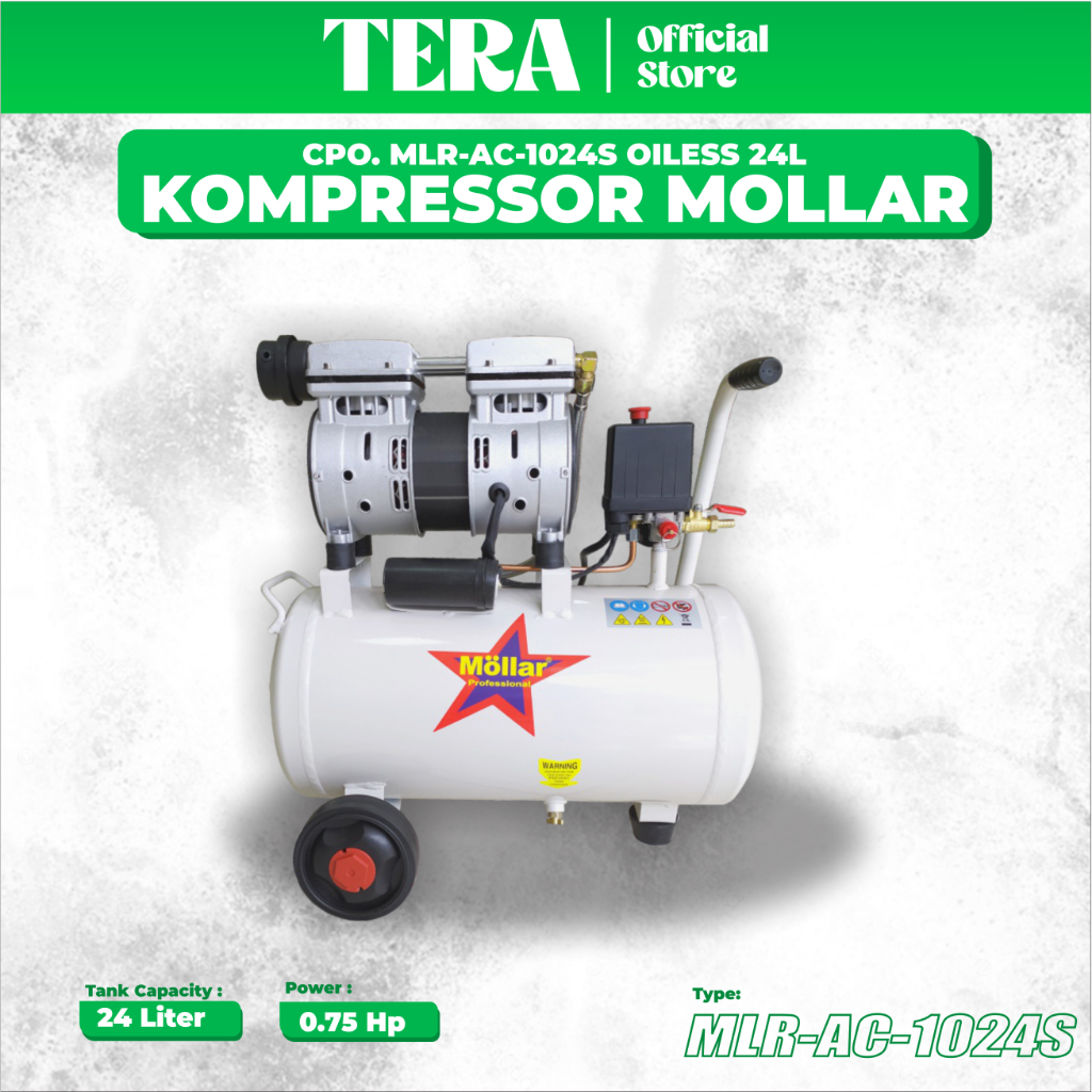 Jual MOLLAR Mesin Kompresor Angin Silent Oilless 3/4 HP 24 Liter MLR ...