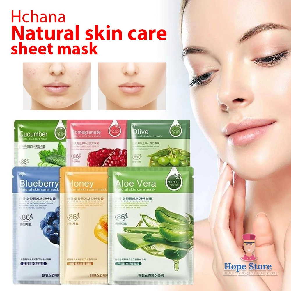 HOPE STORE - Sheet Mask Masker Wajah Blueberry Aloe Vera Pomegranate Honey Cucumber Olive RR001 | AutoStock