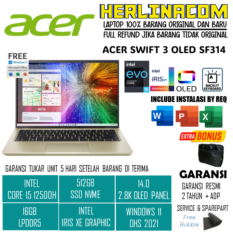 Jual Acer Swift 3 Oled Go Evo Sf314 I5 12500h 16gb 512ssd Irisxe W11