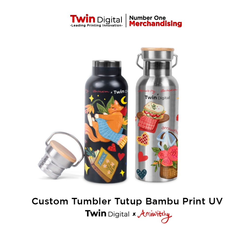 Jual Twindigital X Amiwitchy Tumbler Tutup Bambu Stainless Custom Nama Print Uv Termos 500ml 6303