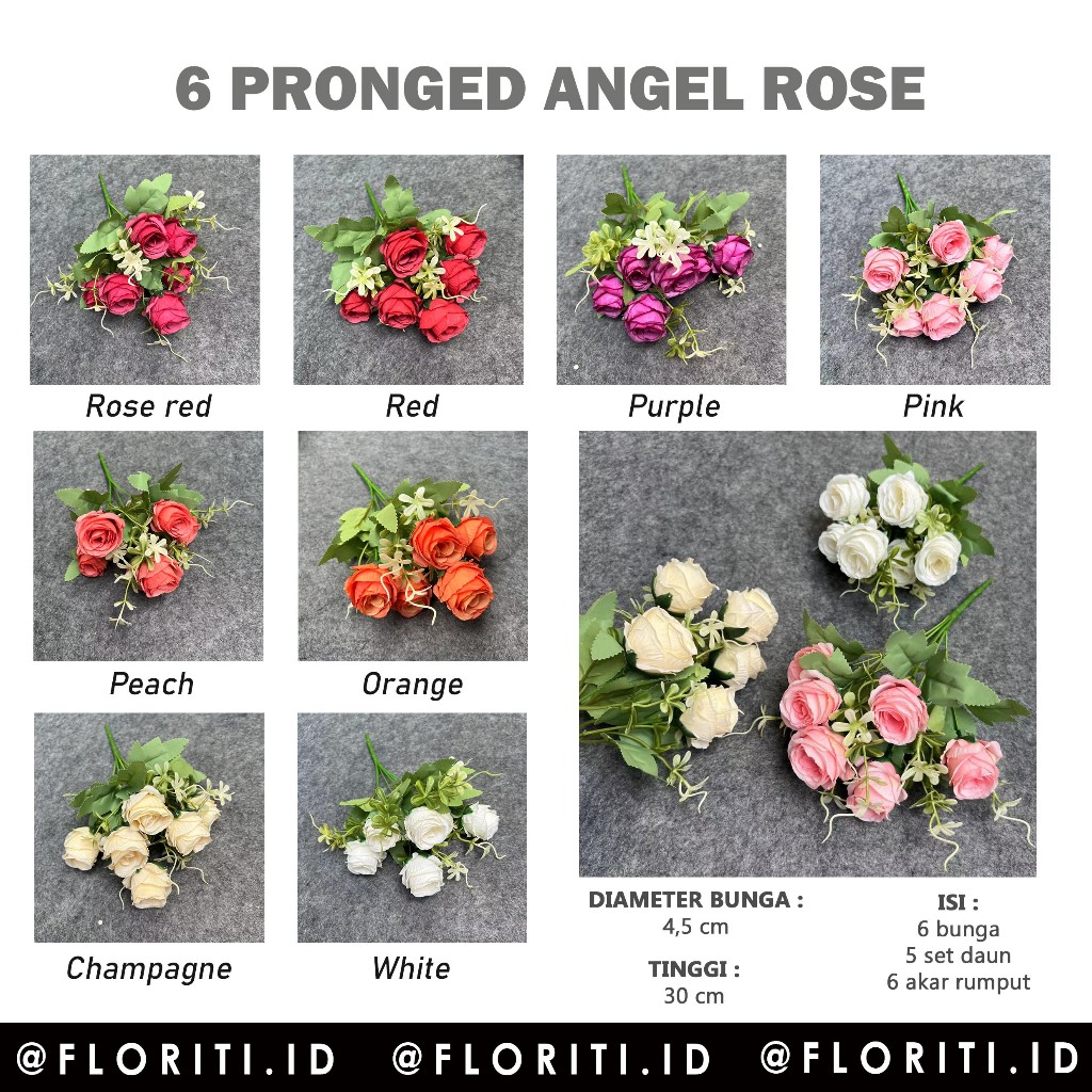 Jual (6 Bunga) Bunga Mawar 6 Pronged Angel Rose Artificial | Shopee ...