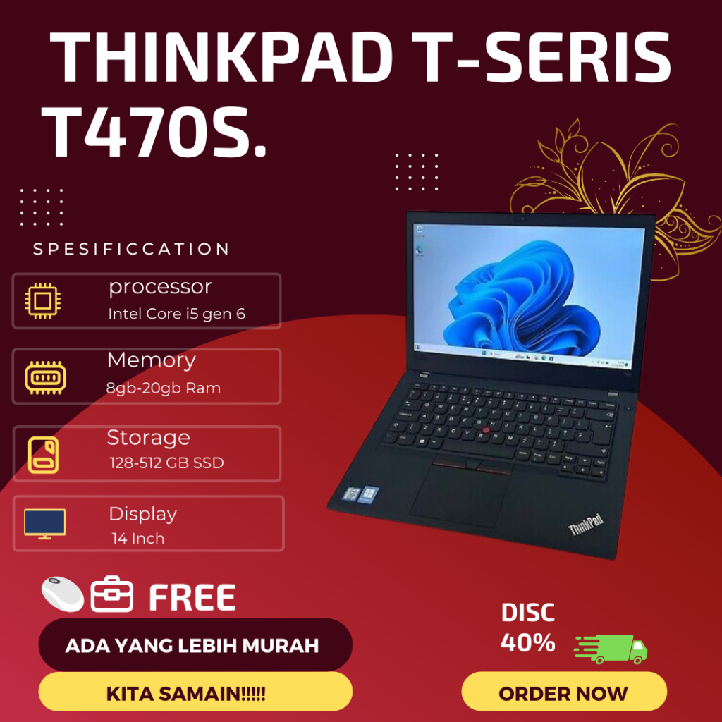 Laptop Lenovo Thinkpad T470s Core i7 Gen T470 Core i7 Gen Ram Ssd  256 Second Original