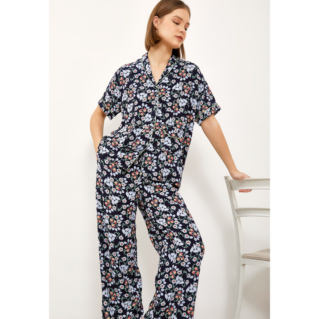 Jual Blues and Blush Jill Short Sleeve Long Pants Pajama Set Piyama Set