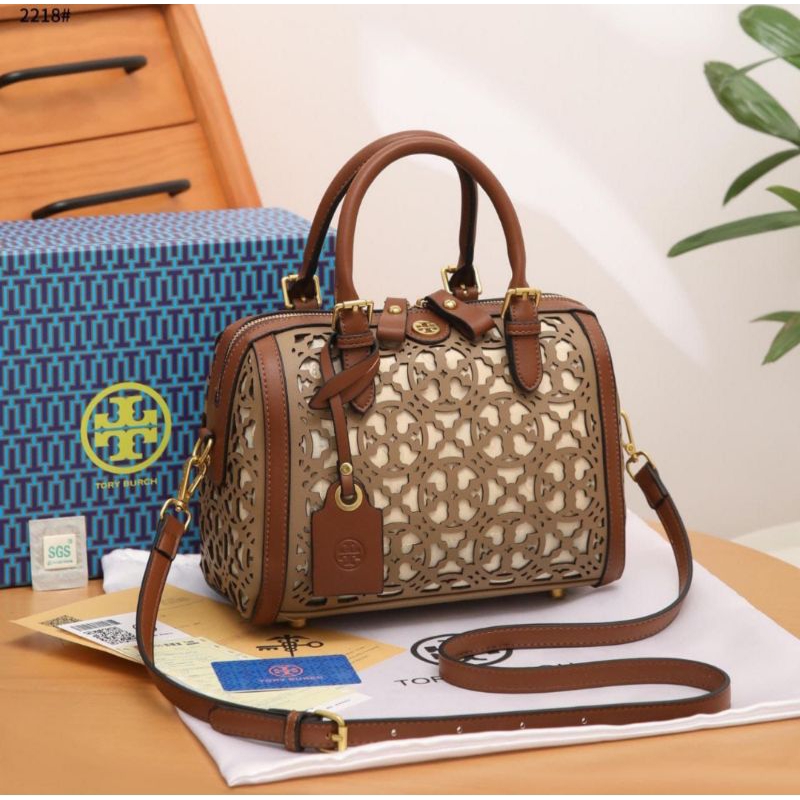 Jual Tory Burch 2218H Petite T Monogram LaserCut Barrel Top Handle Bag