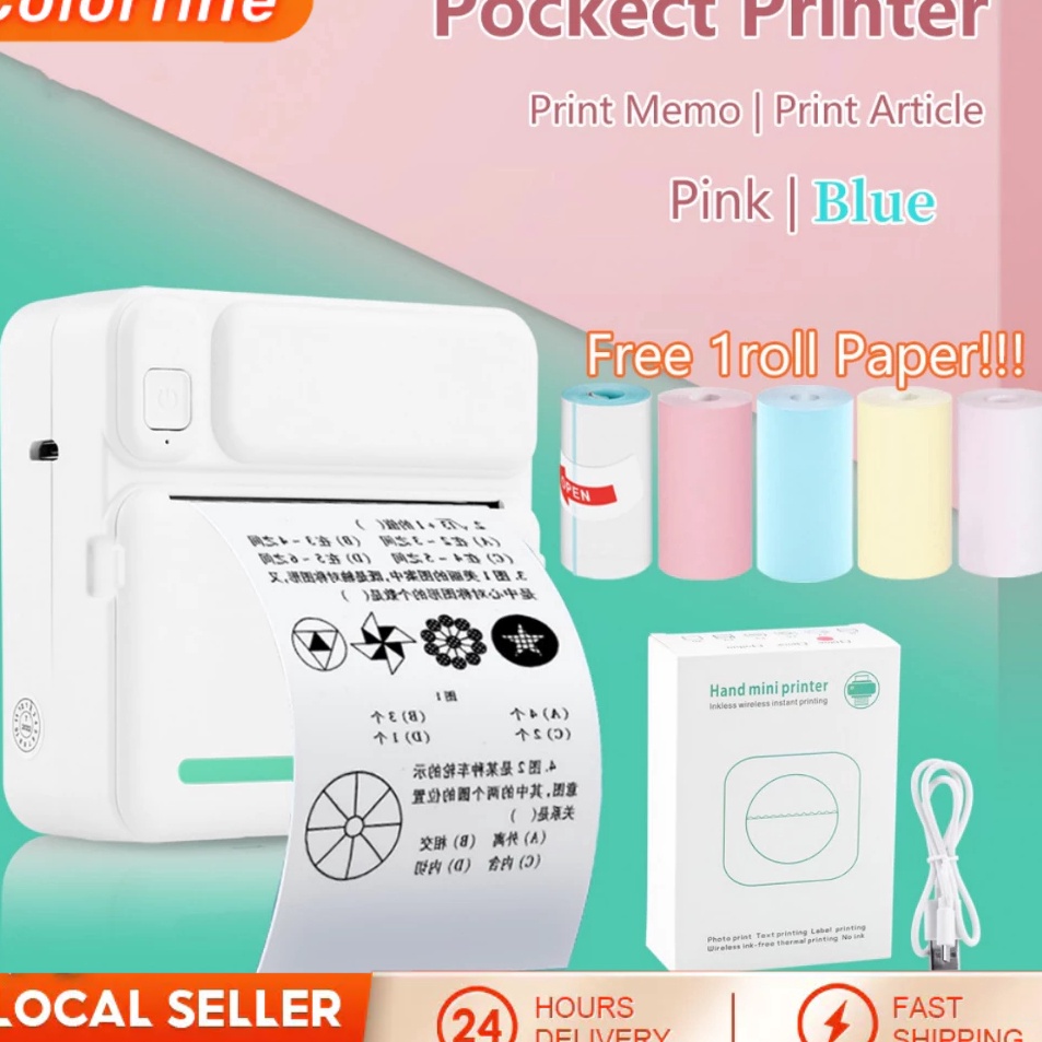 Jual EKSKLUSIF CODPrinter Mini Portable Thermal Printer Pocket Printer ...