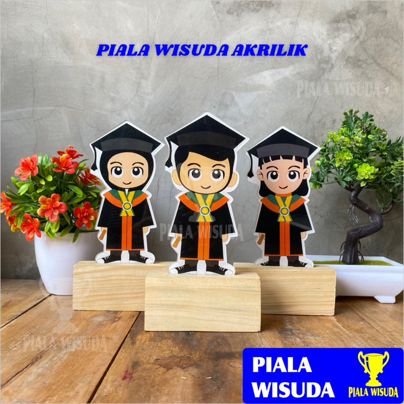 Jual Plakat Wisuda Akrilik Model 2 Tatakan Kayu Kado Wisuda Piala