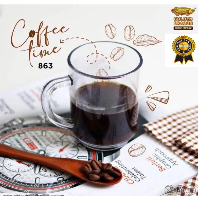 Jual Gelas Kopi Gagang Kapasitas 270 Ml 863b Golden Dragon Gelas Minum Gagang Food Grade 3303