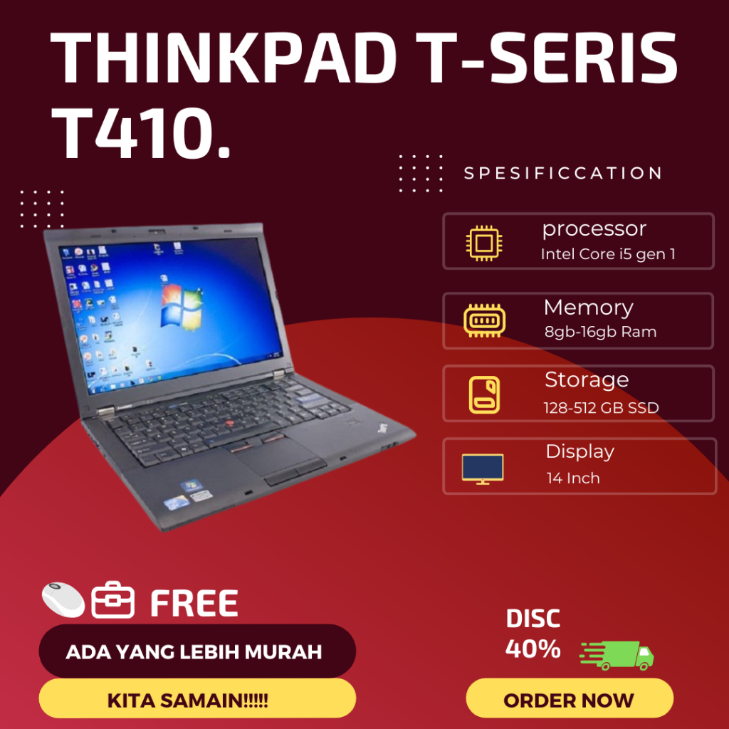 Jual Laptop Lenovo Thinkpad T410, T420, T430,T440s, T450s Core i5/i7 ...