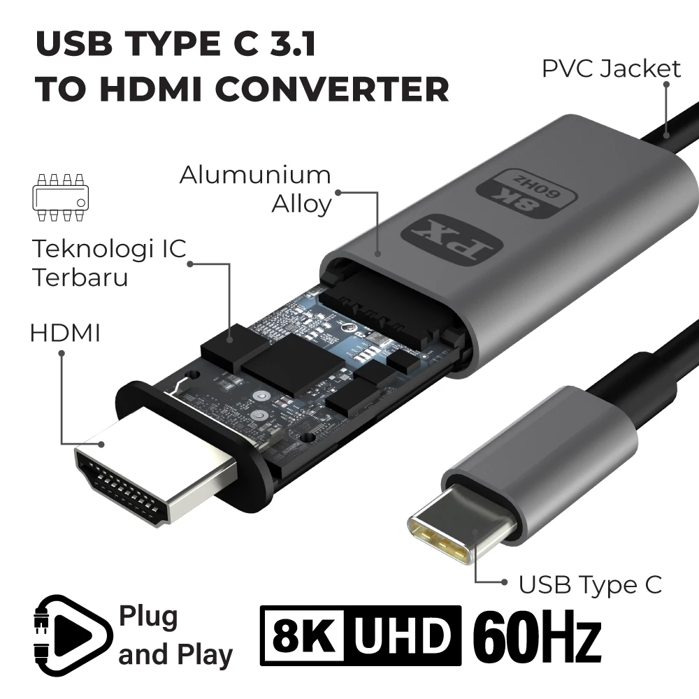 USB Type C to HDMI Converter Kabel MHL HP to TV 8K 2M PX MHA-8K60