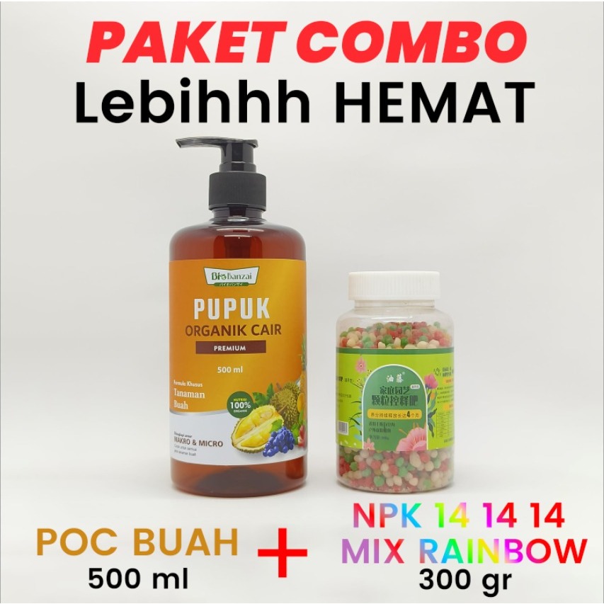 Paket combo pupuk organik cair tanaman buah 500ml Bio banzai dan npk 14 14 14 mix slow release 300gr import