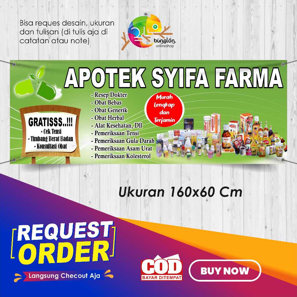 Jual Spanduk Banner 160x60 Apotek Obat-Obatan Hijau Custom Desain ...