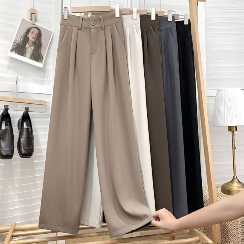 celana highwaist loose pants trousers celana kerja wanita kantor celana anti kusut celana kulot wanita Polyester