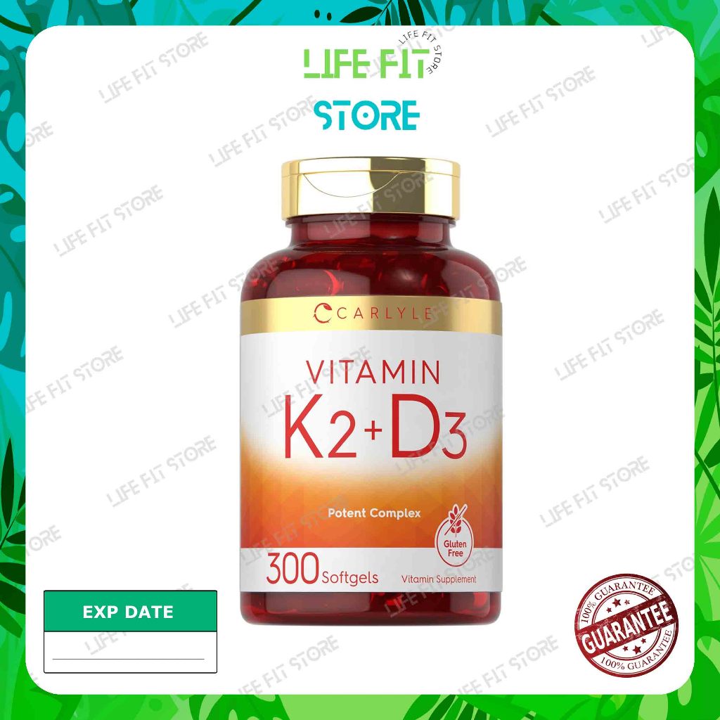 Jual Vitamin D3 10000 Iu K2 MK7 200 Mcg Carlyle 300 Softgels Vit D3k2 ...