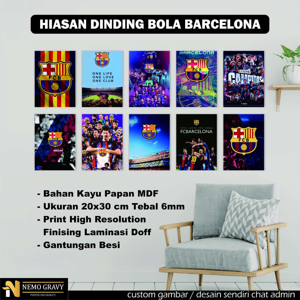 Jual POSTER BOLA BARCELONA BARCA HIASAN DINDING 20x30 cm 6mm POSTER