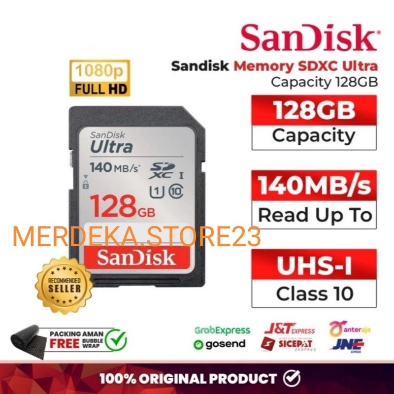 Jual MEMORY SD CARD MEMORY SANDISK 128GB ULTRA 140Mbps BUAT KAMERA