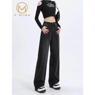 F·MIGA C105 Celana Jeans Wanita High Waist Celana Jeans Panjang Wanita Korean - Hitam