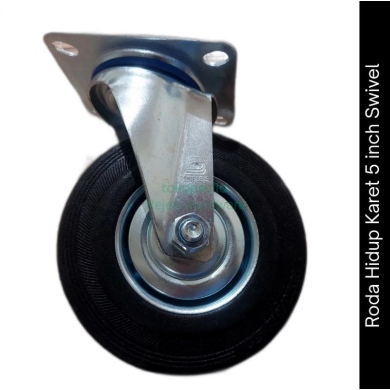 Jual Roda Karet Hitam Hidup 5 inch Roda Swivel Trolley Gerobak 5