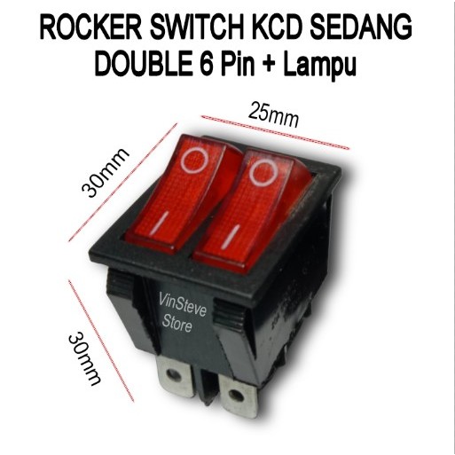 Jual Rocker Switch/Saklar KCD3 Double Sedang 6 Pin + Lampu | Shopee ...
