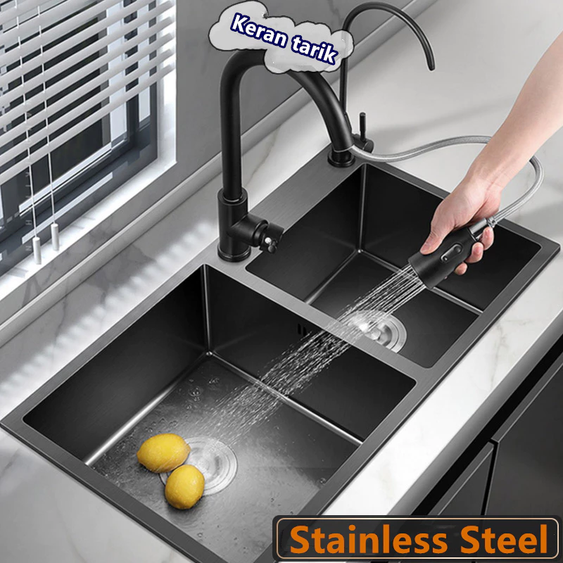 SUS 304 Kitchen Sink Wastafel Hitam / Perak Pencuci Piring Stainless Steel Wastafel Dapur Modern Wastafel Dapur - foto 1